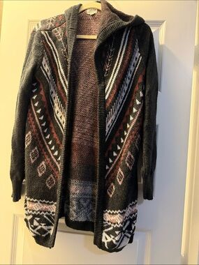Hippie Rose Black, Rust and Cream Geometric Hooded Cardigan